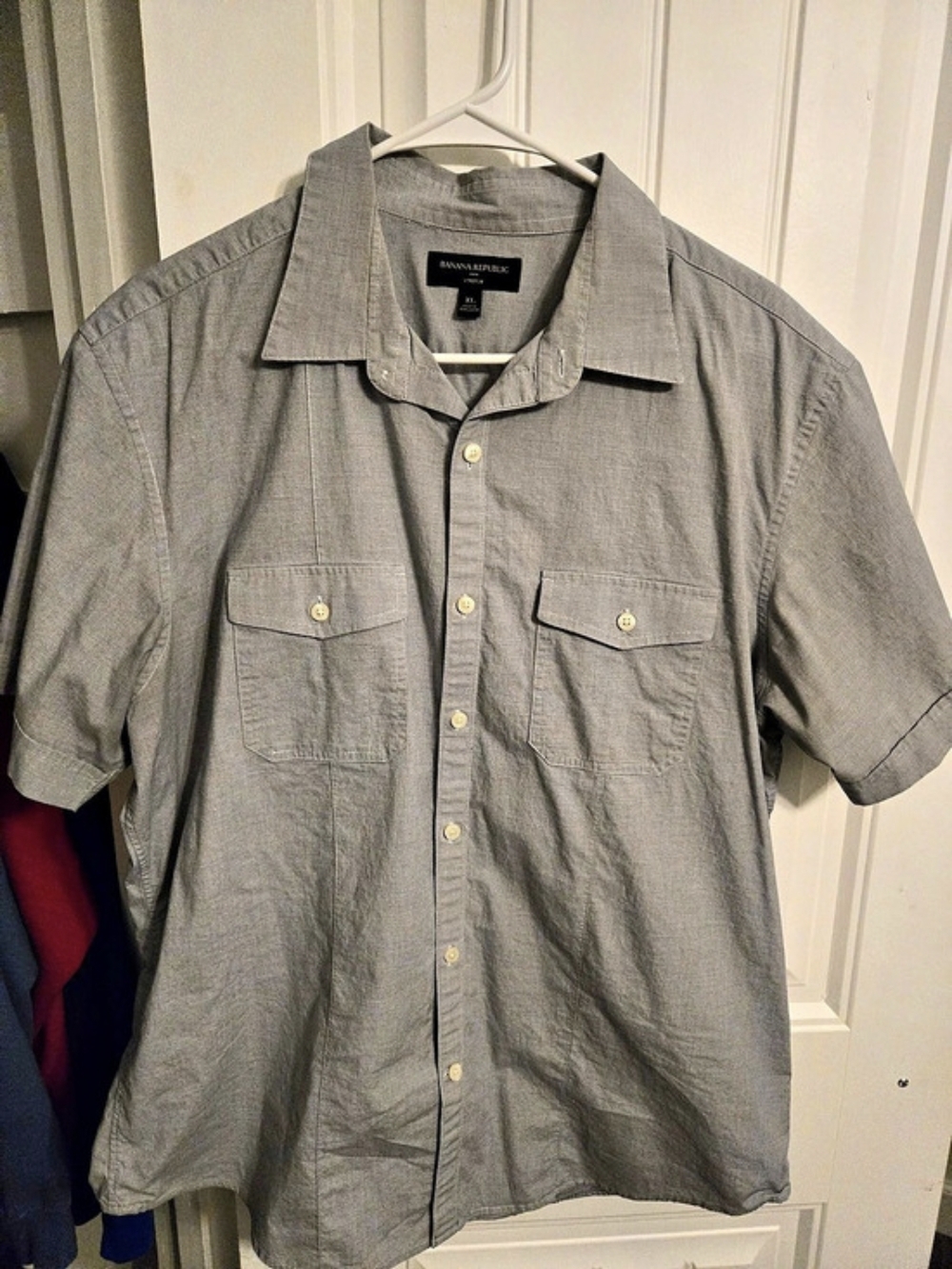 Banana Republic Men’s XL Stretch Cotton Utility Shirt Gray Short Sleeve